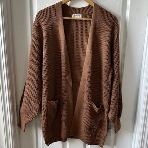 Waffle Knit Camel Open-Front Cardigan